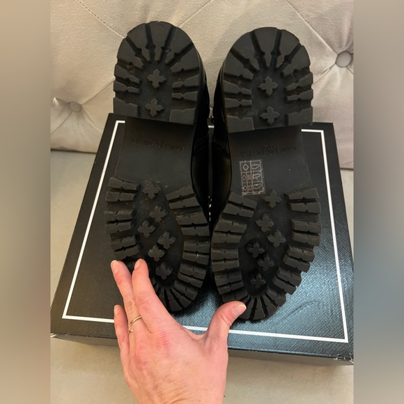 Karl Lagerfeld Paris Pervot black combat style boot with lug gold hardware 7.5 - Picture 7 of 14